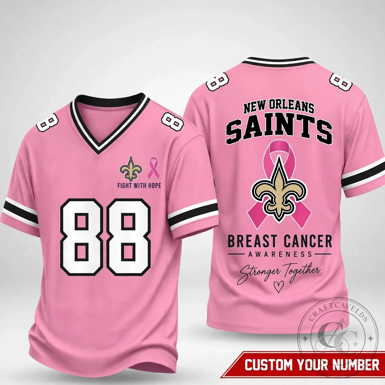 Pink Football Jersey for Breast Cancer Awareness - New Orleans